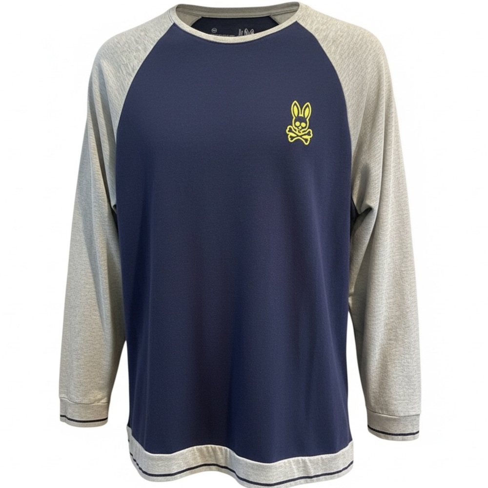 Psycho Bunny Long Sleeve Blue and Gray Crewneck Raglan Sweatshirt Men’s 3XL
